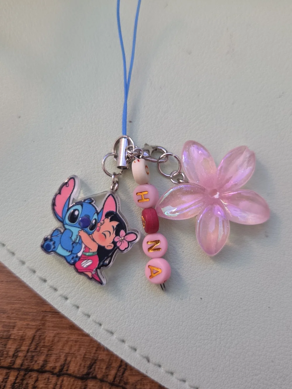 Hand Crafted Lilo & Stitch Pink Flower Ohana Phone Charm